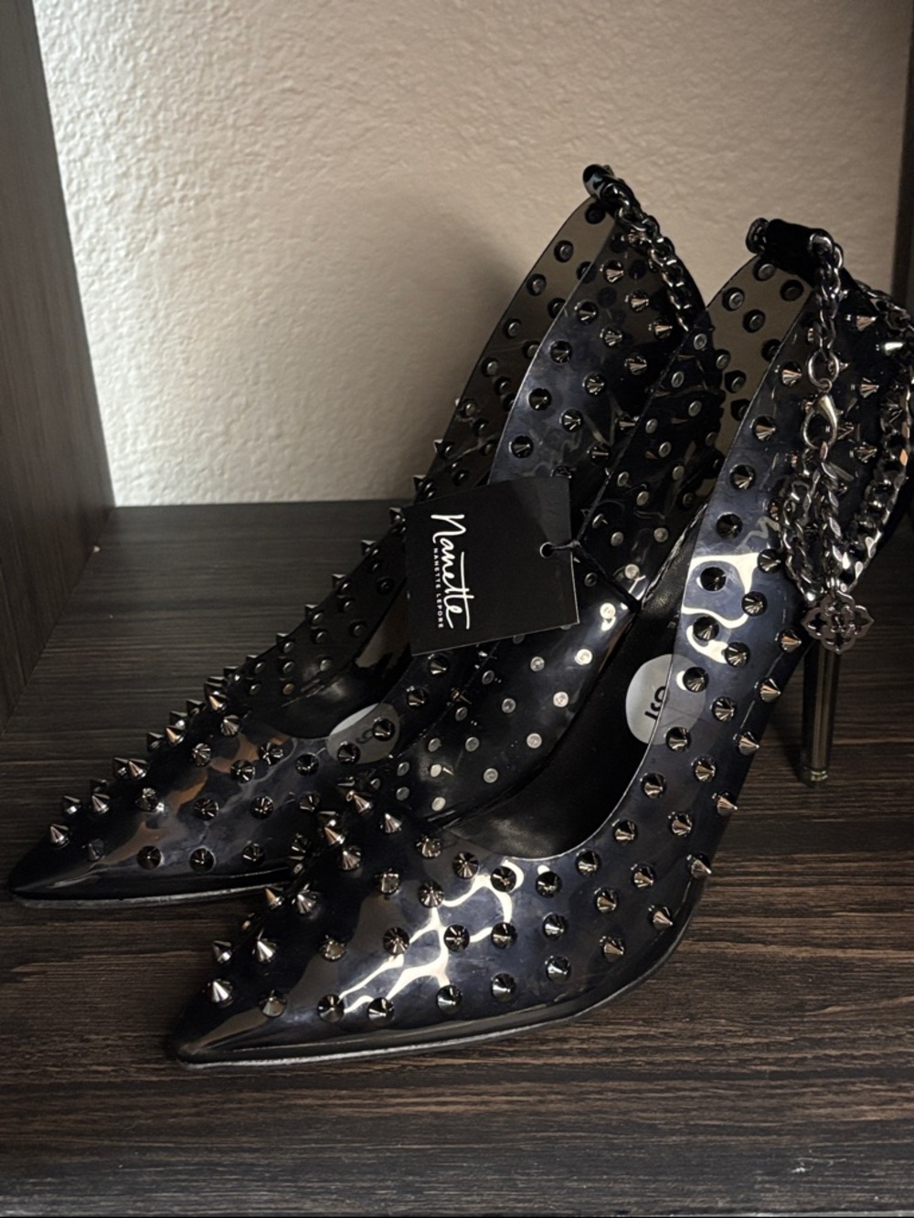 Nanette Lepore Black Studded Pointed-Toe Stiletto Heels